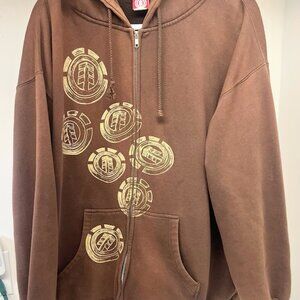 Element Skateboards Zipper Hoody Mens XL Brown logo hoody Y2K Made in USA